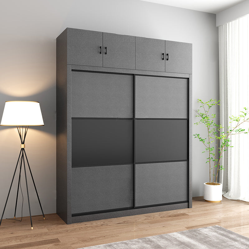 Modern Sliding Door Wardrobe for Bedroom Gray Manufactured Wood Cabinet