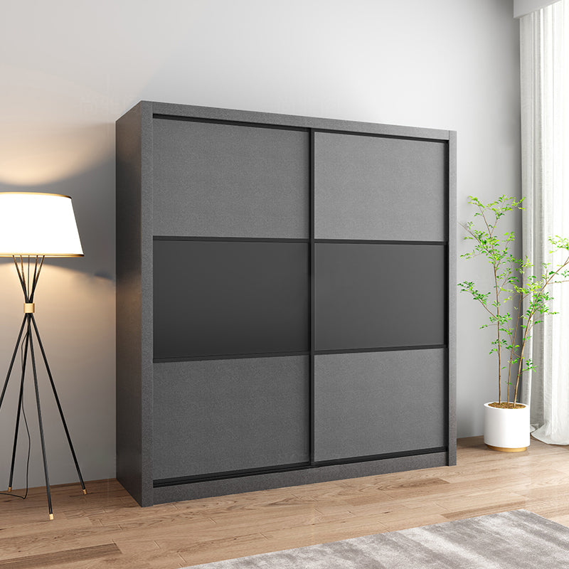 Modern Sliding Door Wardrobe for Bedroom Gray Manufactured Wood Cabinet