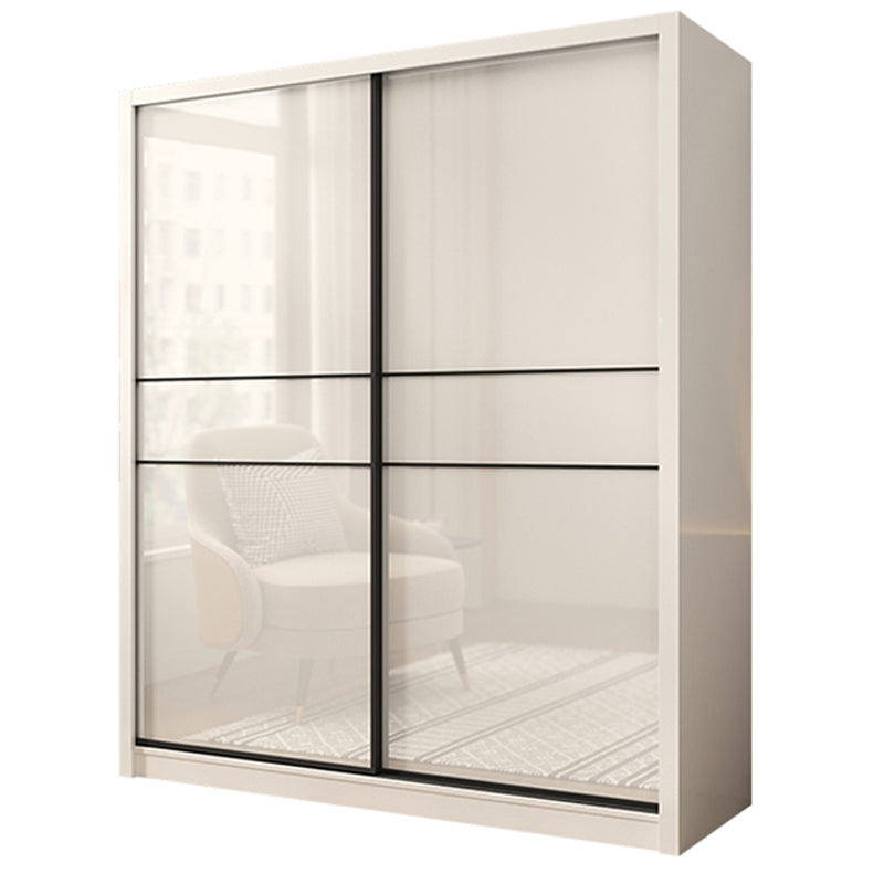 Sliding Door Wardrobe Closet White Wood Wardrobe Armoire with Shelves