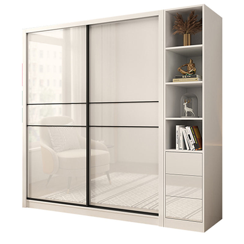 Sliding Door Wardrobe Closet White Wood Wardrobe Armoire with Shelves