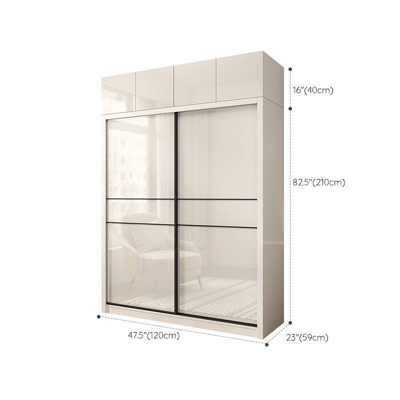 Sliding Door Wardrobe Closet White Wood Wardrobe Armoire with Shelves