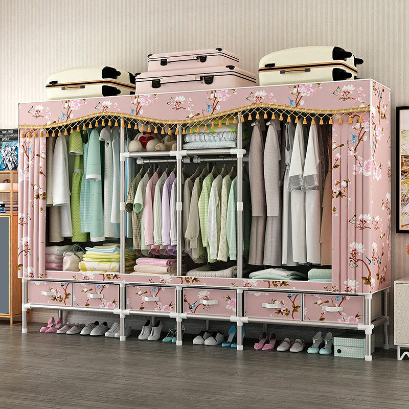 Steel Wardrobe Cabinet with Shelves Modern Wardrobe Armoire with Drawer