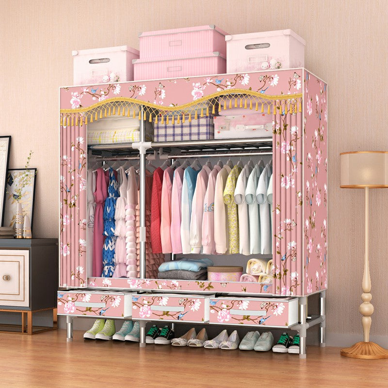 Steel Wardrobe Cabinet with Shelves Modern Wardrobe Armoire with Drawer