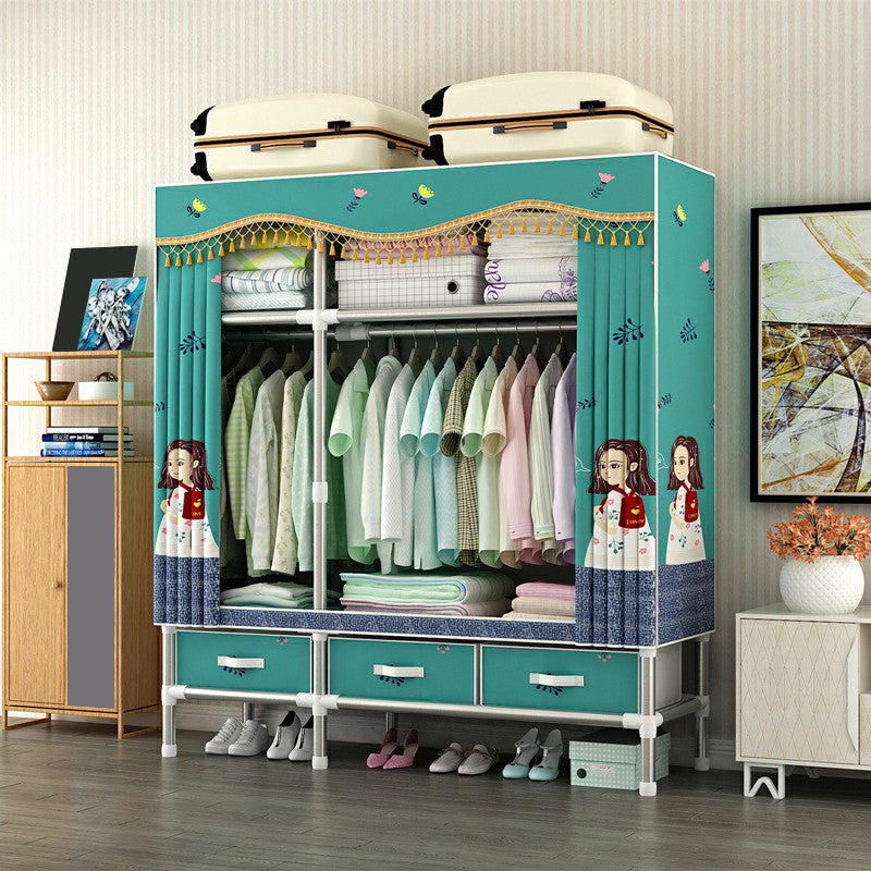 Steel Wardrobe Cabinet with Shelves Modern Wardrobe Armoire with Drawer