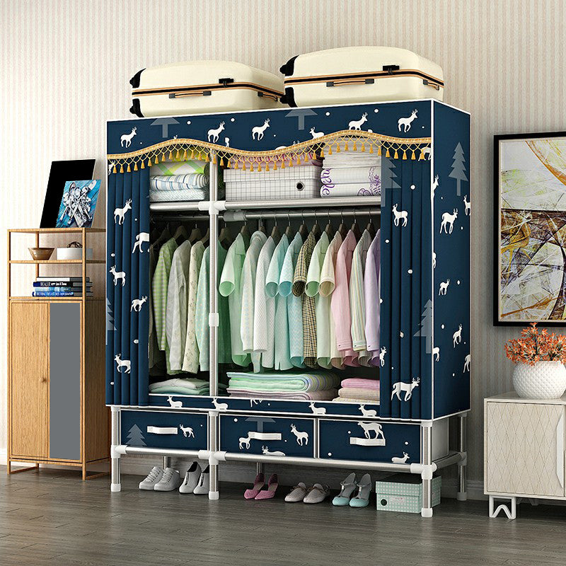 Steel Wardrobe Cabinet with Shelves Modern Wardrobe Armoire with Drawer