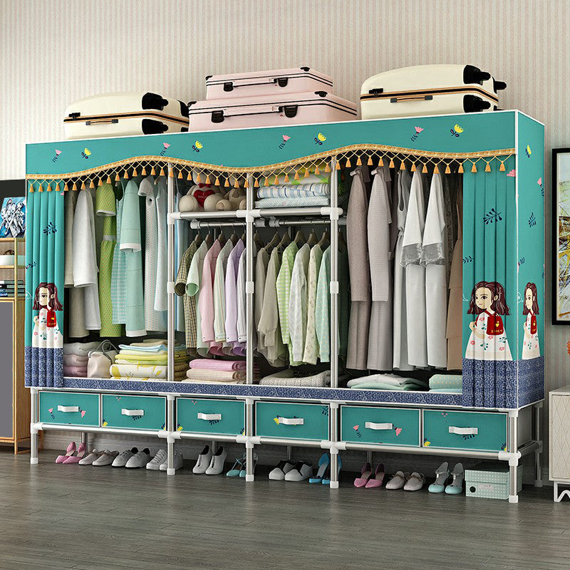 Steel Wardrobe Cabinet with Shelves Modern Wardrobe Armoire with Drawer