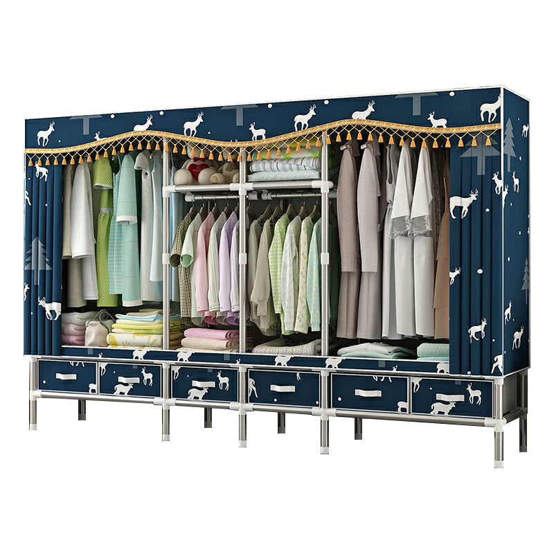 Steel Wardrobe Cabinet with Shelves Modern Wardrobe Armoire with Drawer