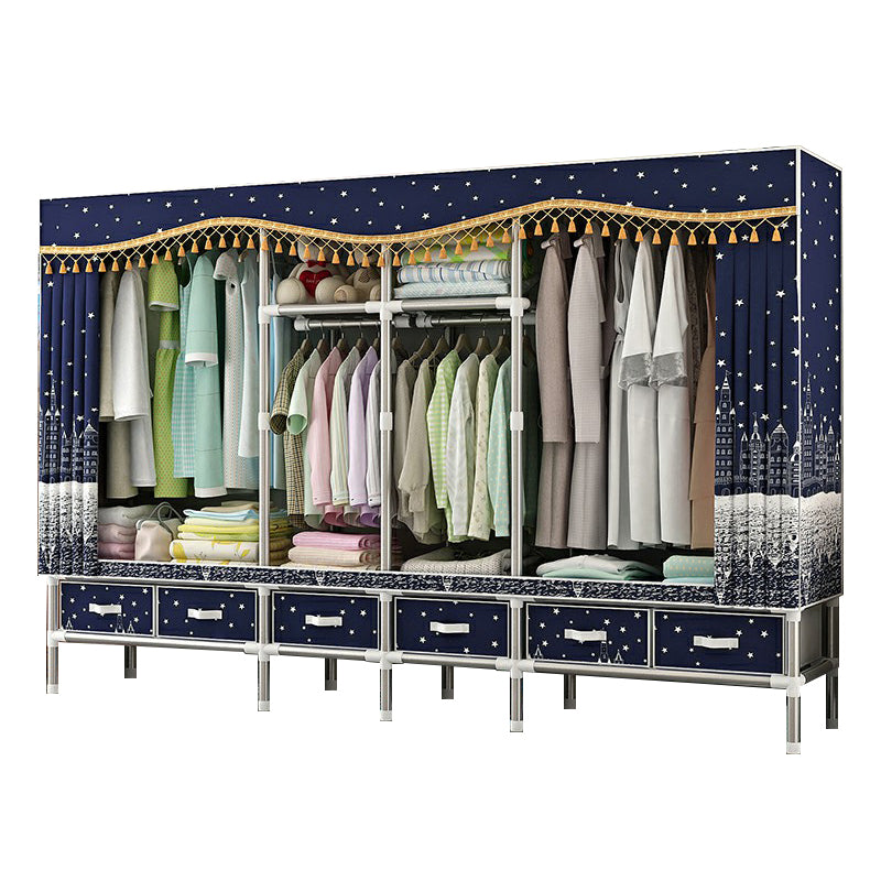 Steel Wardrobe Cabinet with Shelves Modern Wardrobe Armoire with Drawer