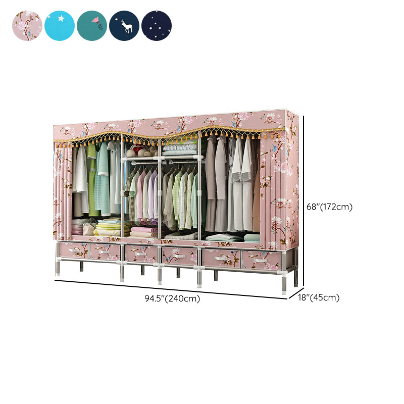 Steel Wardrobe Cabinet with Shelves Modern Wardrobe Armoire with Drawer