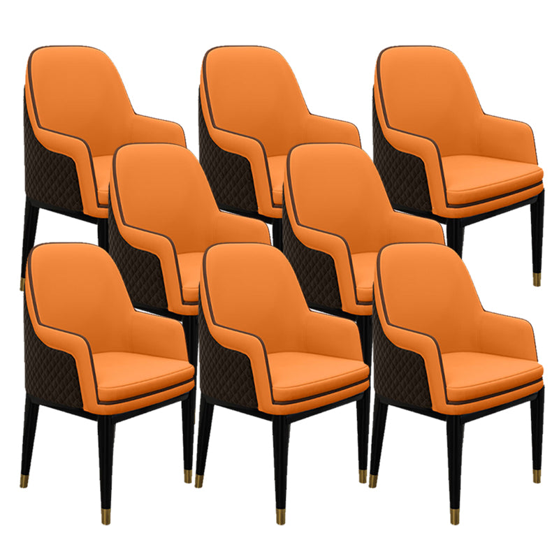 Glam Style Parsons Arm Chair Leather Dining Chair for Living Room