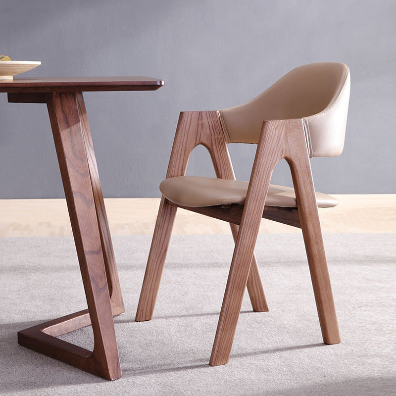 Open Back Dining Side Chair Solid Wood Dining Chair in Brown