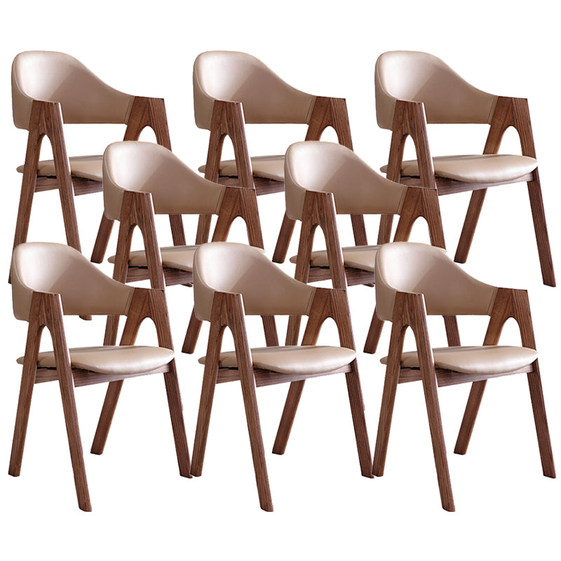 Open Back Dining Side Chair Solid Wood Dining Chair in Brown