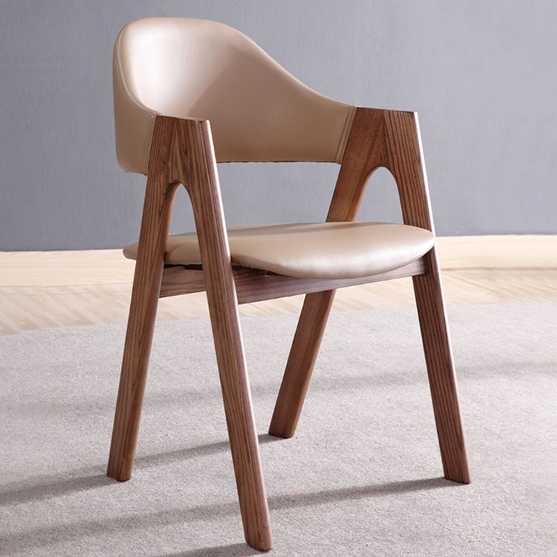 Open Back Dining Side Chair Solid Wood Dining Chair in Brown