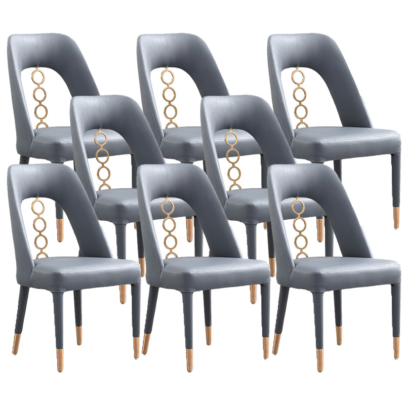 Faux Leather Home Dining Chair Open Back Dining Side Chair in Gray