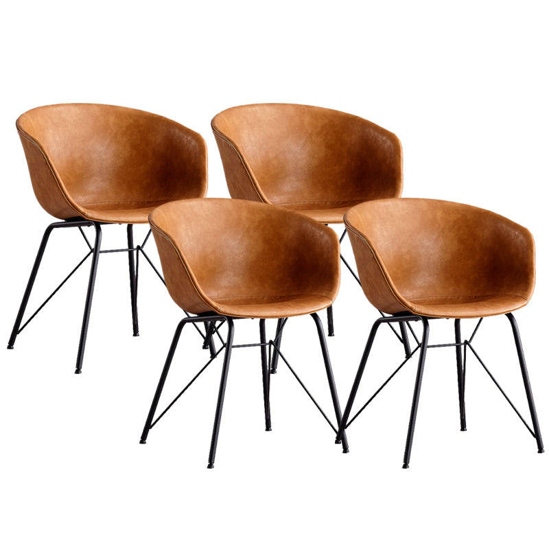 Modern Arm Chair Leather Indoor Dining Chair with Metal Frame