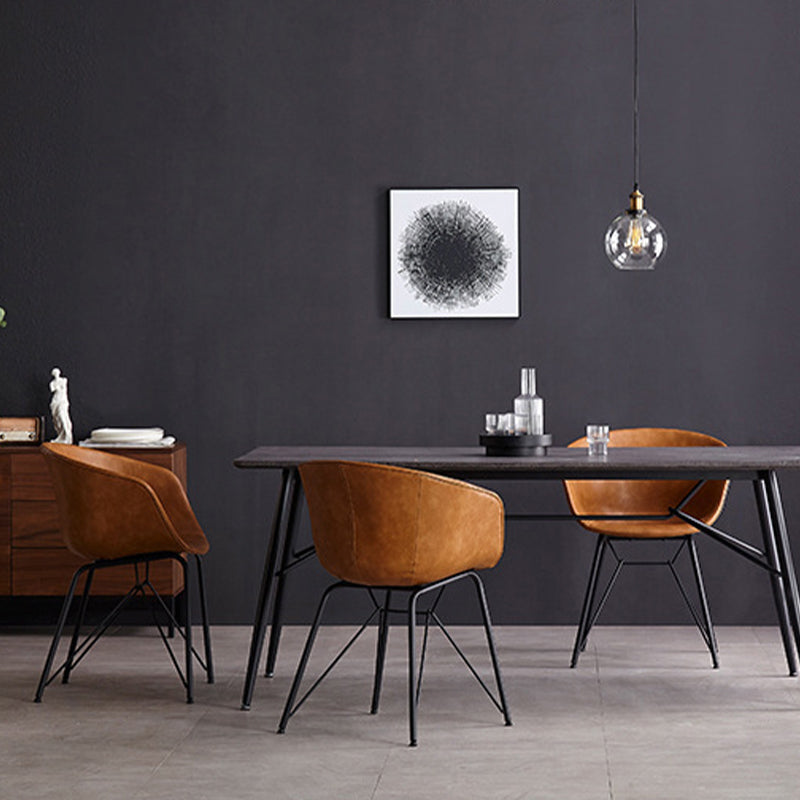 Modern Arm Chair Leather Indoor Dining Chair with Metal Frame