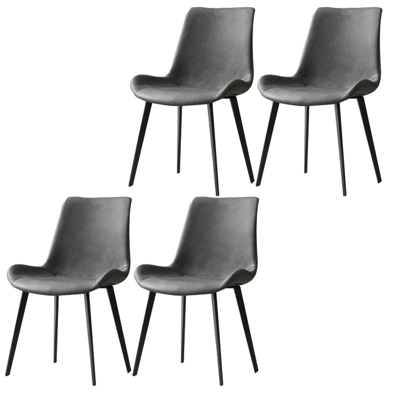 Modern Leather Side Chair Solid Back Dining Chair with Metal Base