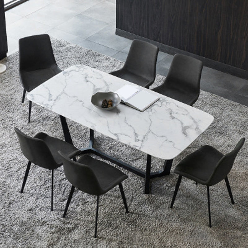 Modern Leather Side Chair Solid Back Dining Chair with Metal Base