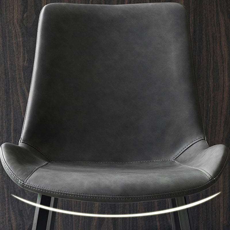 Modern Leather Side Chair Solid Back Dining Chair with Metal Base