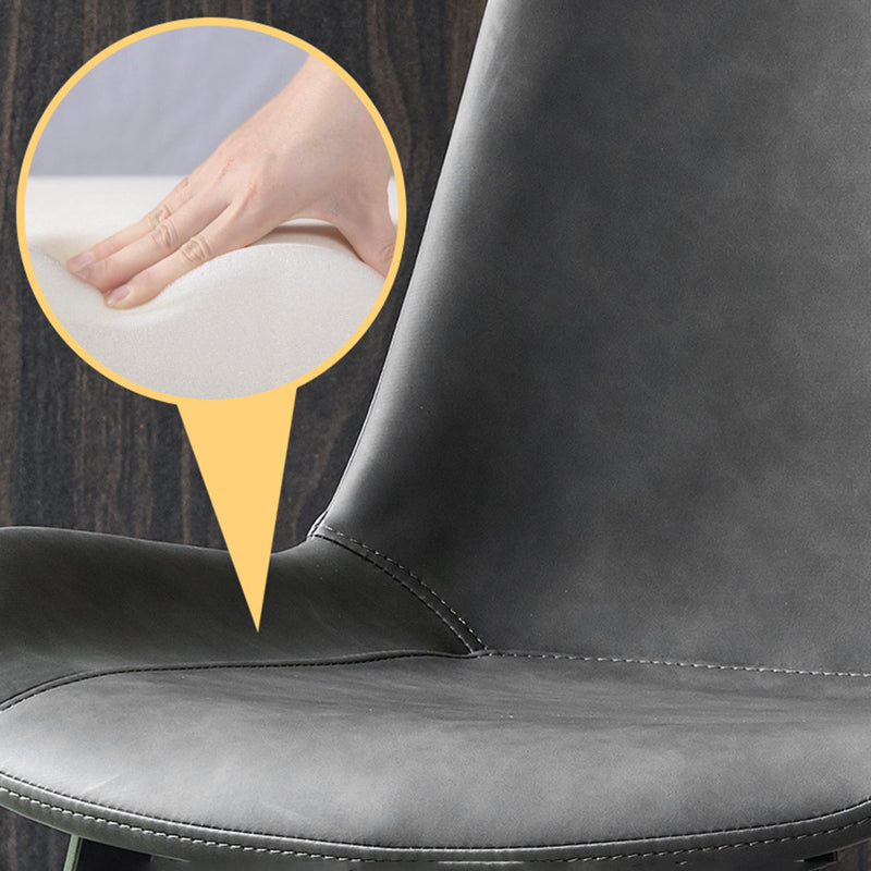 Modern Leather Side Chair Solid Back Dining Chair with Metal Base