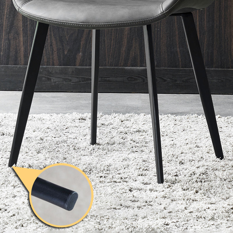 Modern Leather Side Chair Solid Back Dining Chair with Metal Base