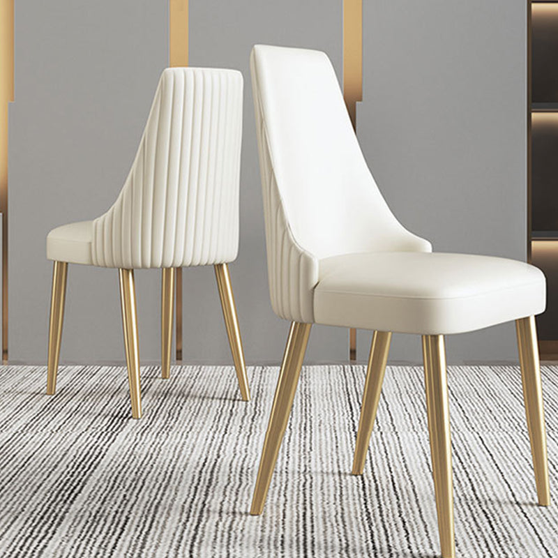 Glam Style Faux Leather Chair Armless Side Chairs with Metal Legs