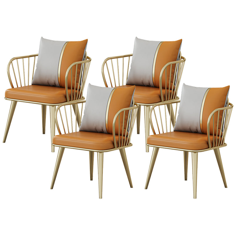 Glam Upholstered Dining Chairs Windsor Back Arm Chairs in Orange