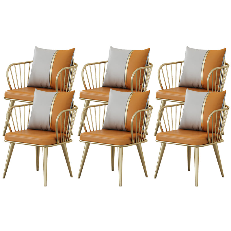 Glam Upholstered Dining Chairs Windsor Back Arm Chairs in Orange