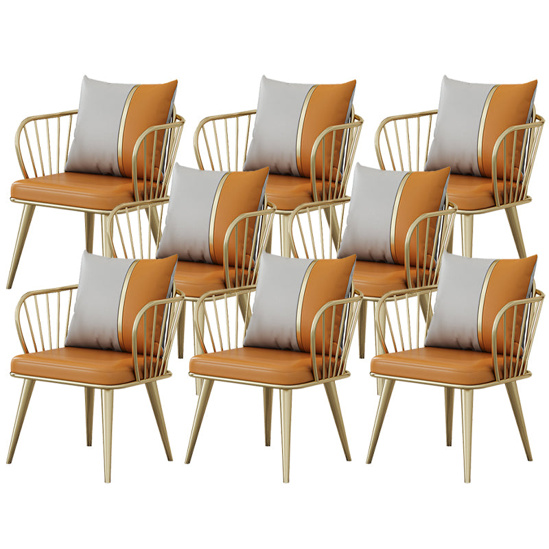 Glam Upholstered Dining Chairs Windsor Back Arm Chairs in Orange