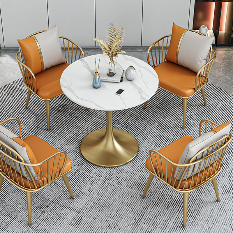 Glam Upholstered Dining Chairs Windsor Back Arm Chairs in Orange