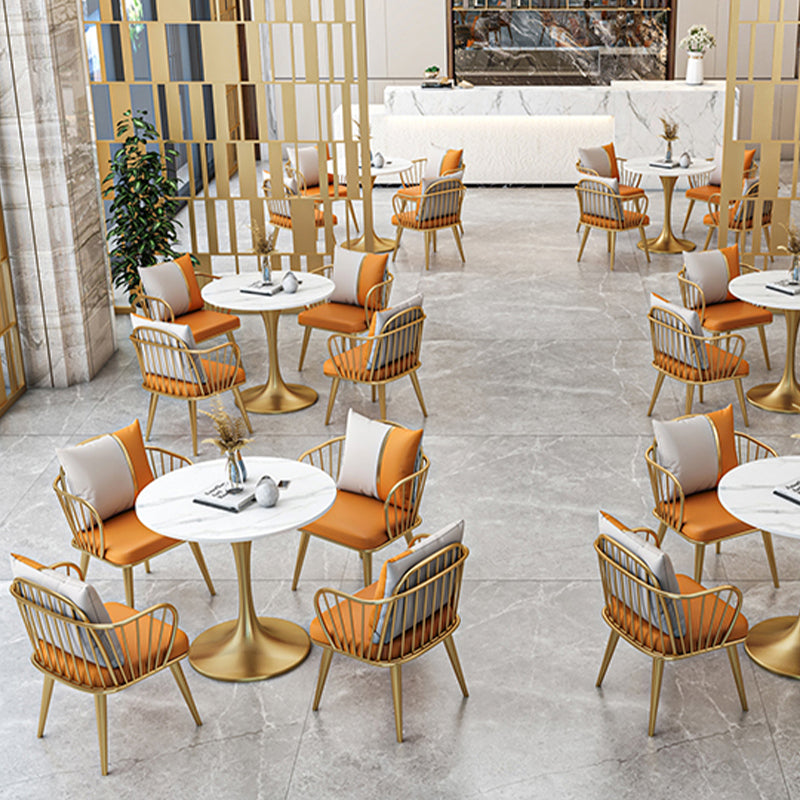 Glam Upholstered Dining Chairs Windsor Back Arm Chairs in Orange