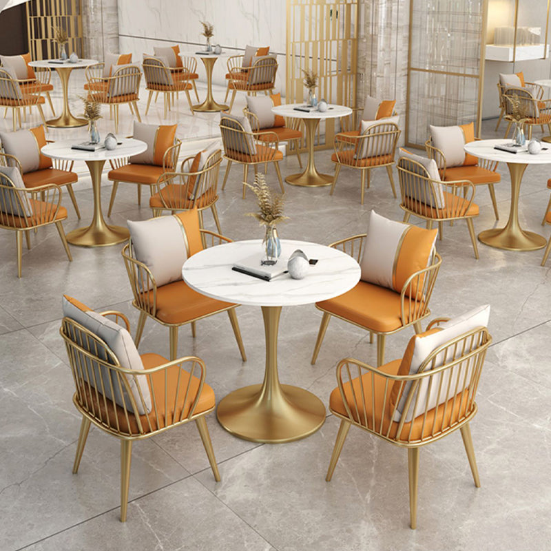 Glam Upholstered Dining Chairs Windsor Back Arm Chairs in Orange