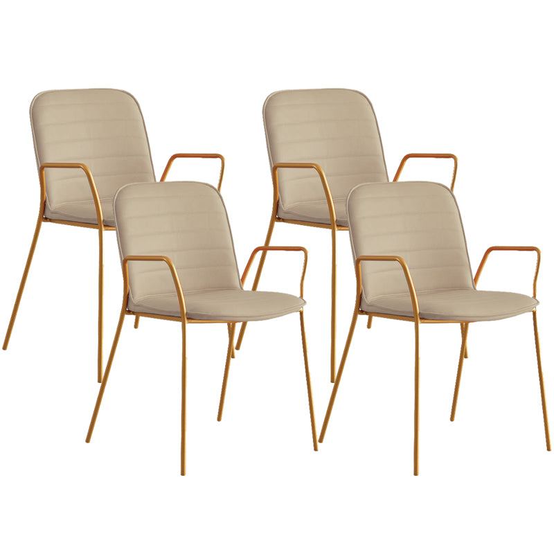 Glam Style Faux Leather Chair Arm Side Chairs with Metal Legs for Home Use