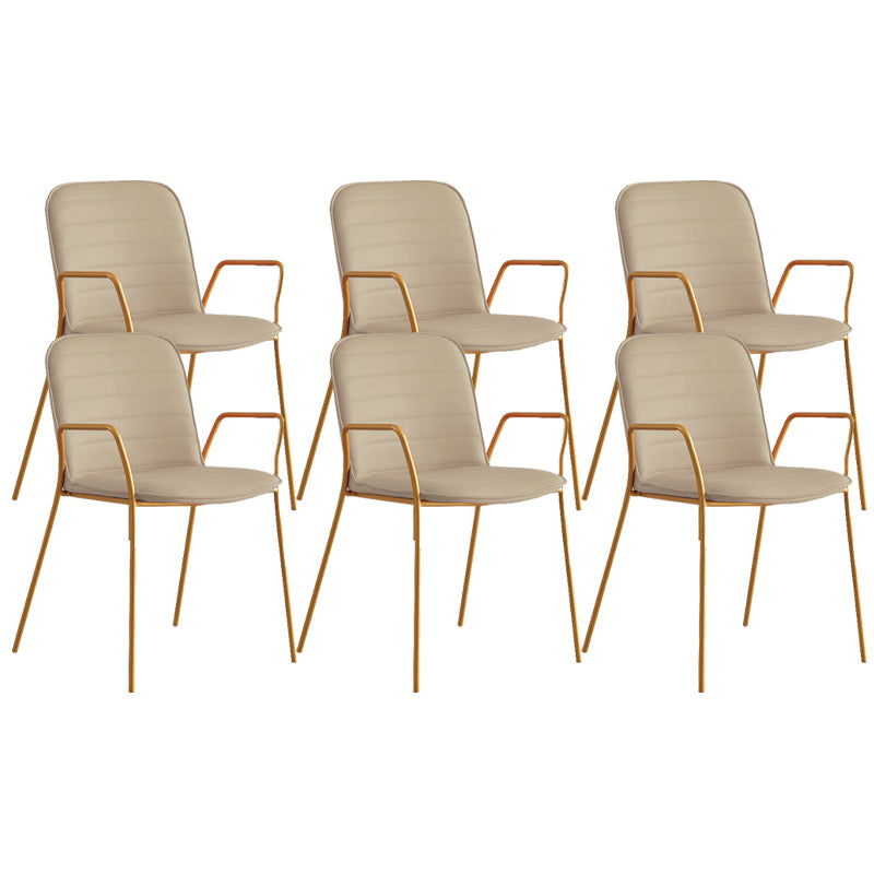 Glam Style Faux Leather Chair Arm Side Chairs with Metal Legs for Home Use