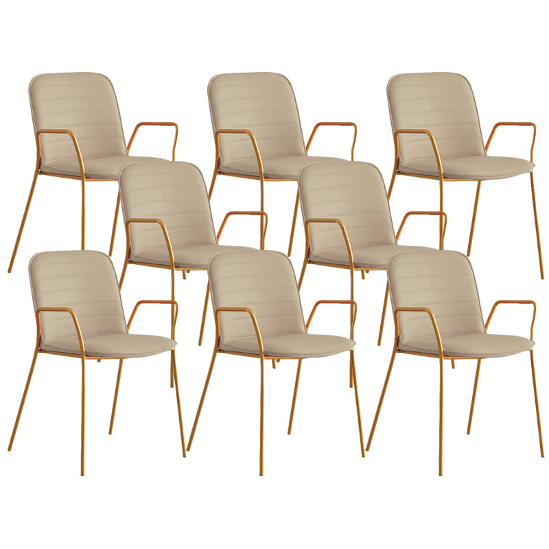 Glam Style Faux Leather Chair Arm Side Chairs with Metal Legs for Home Use