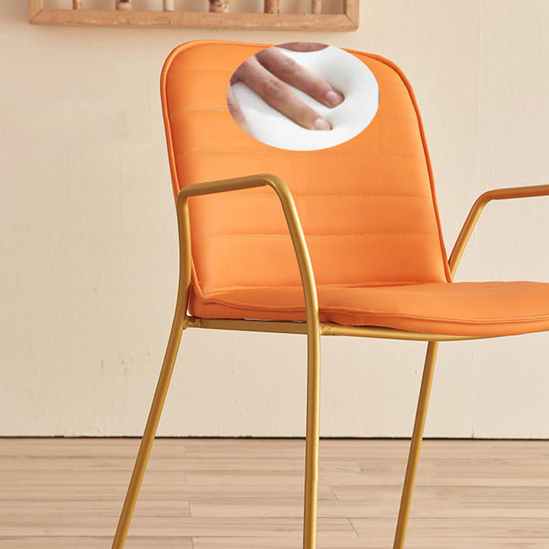 Glam Style Faux Leather Chair Arm Side Chairs with Metal Legs for Home Use