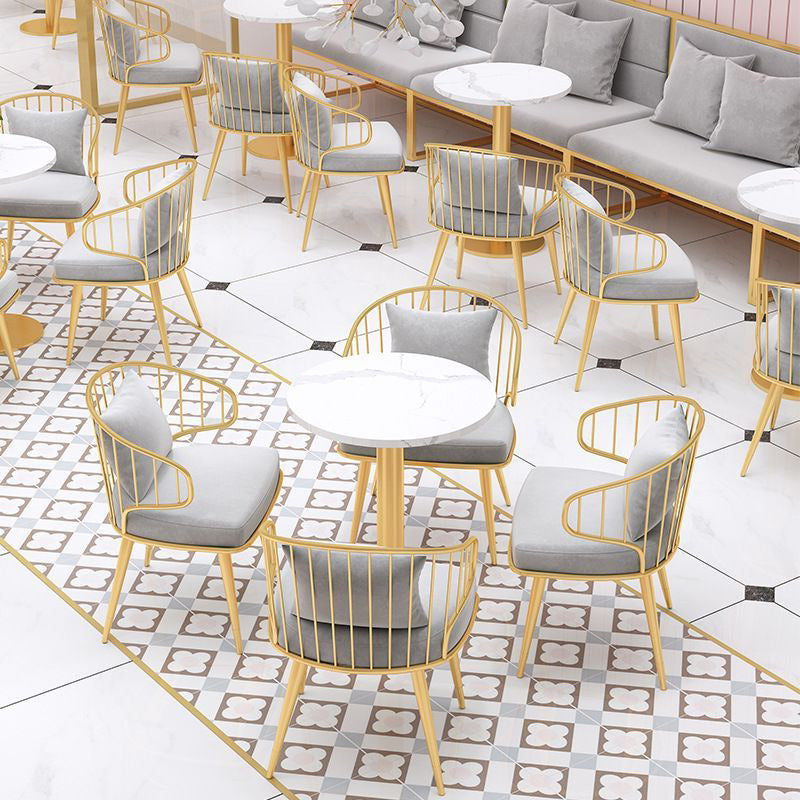 Glam Upholstered Dining Chairs Metal Windsor Back Arm Chairs