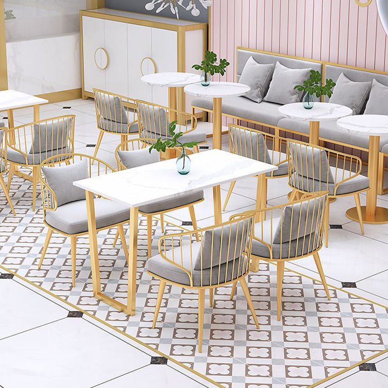 Glam Upholstered Dining Chairs Metal Windsor Back Arm Chairs