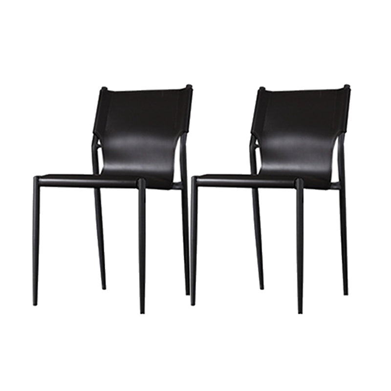 Industrial Leather Dining Chairs Armless Side Chairs with Metal Legs for Home Use