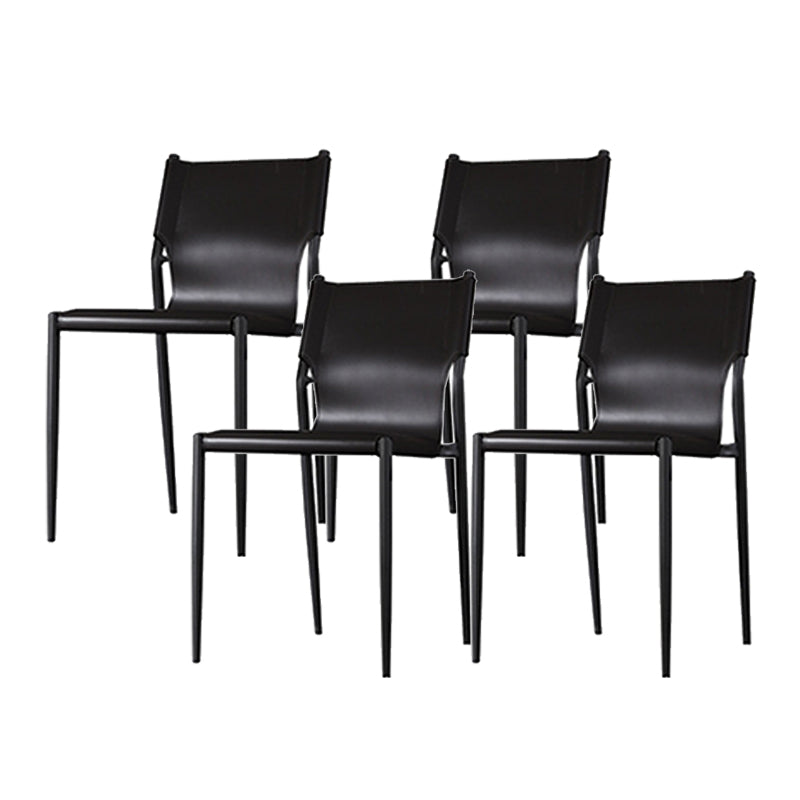 Industrial Leather Dining Chairs Armless Side Chairs with Metal Legs for Home Use