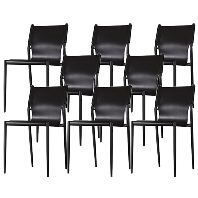 Industrial Leather Dining Chairs Armless Side Chairs with Metal Legs for Home Use