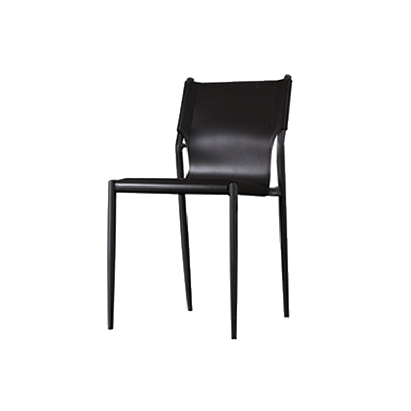 Industrial Leather Dining Chairs Armless Side Chairs with Metal Legs for Home Use