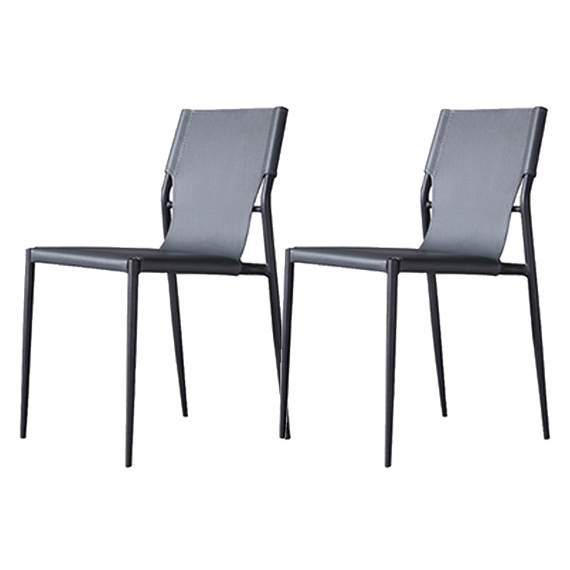 Industrial Leather Dining Chairs Armless Side Chairs with Metal Legs for Home Use