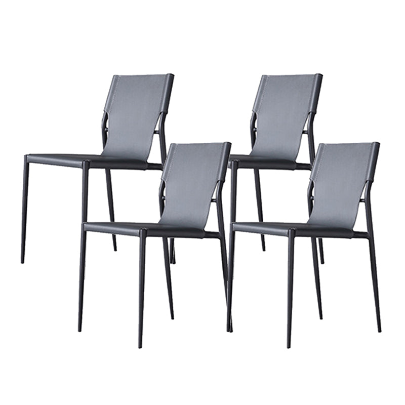 Industrial Leather Dining Chairs Armless Side Chairs with Metal Legs for Home Use