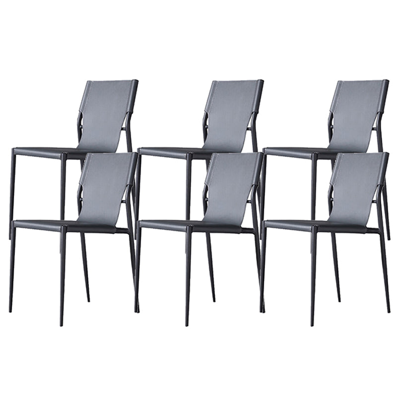 Industrial Leather Dining Chairs Armless Side Chairs with Metal Legs for Home Use