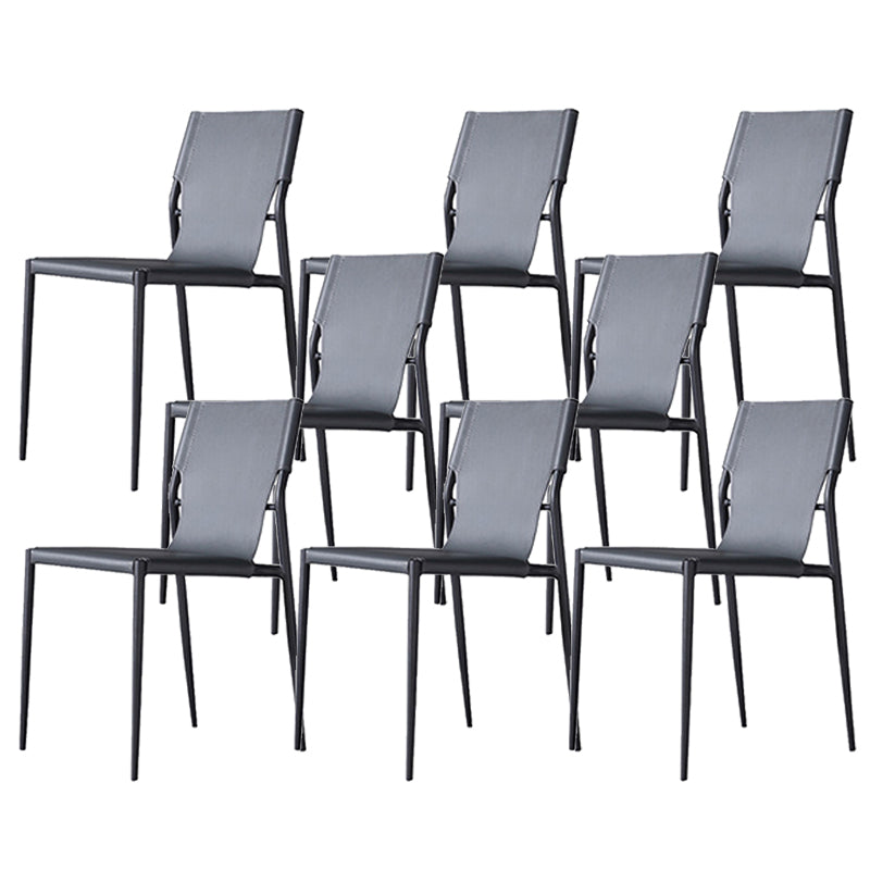 Industrial Leather Dining Chairs Armless Side Chairs with Metal Legs for Home Use