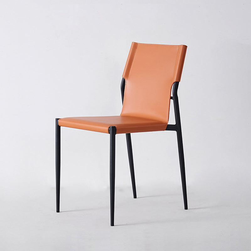Industrial Leather Dining Chairs Armless Side Chairs with Metal Legs for Home Use