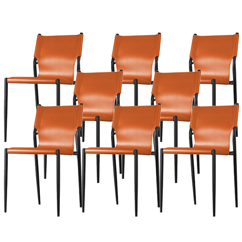 Industrial Leather Dining Chairs Armless Side Chairs with Metal Legs for Home Use