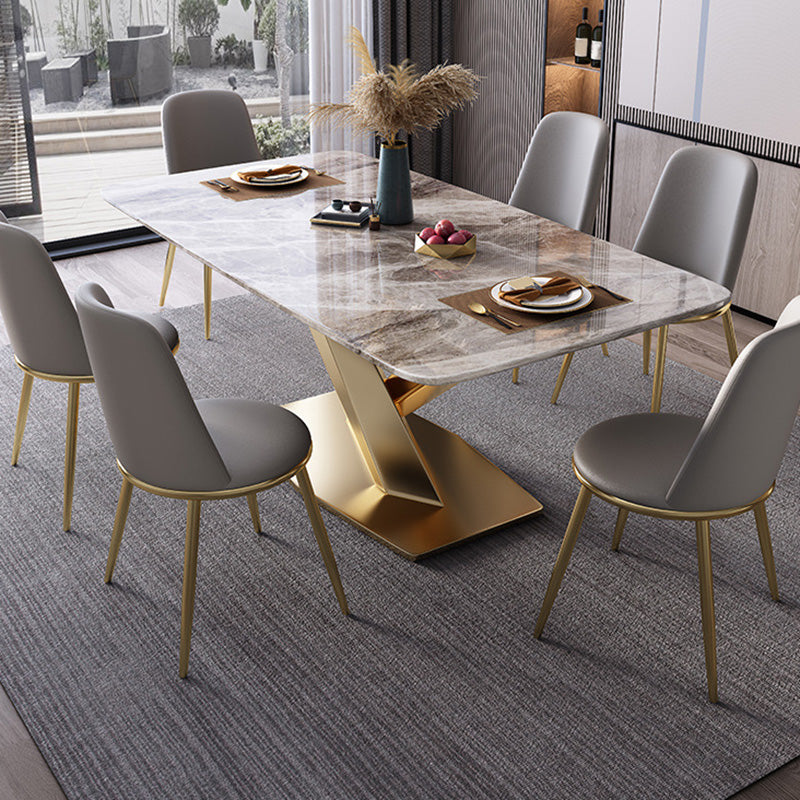 Modern Rectangle Dining Table Glossy Grey Stone Top Table for Home