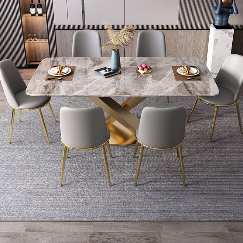 Modern Rectangle Dining Table Glossy Grey Stone Top Table for Home